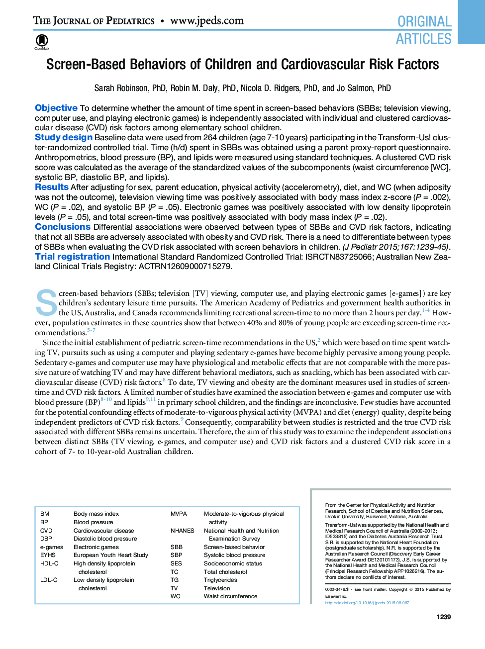 Screen-Based Behaviors of Children and Cardiovascular Risk Factors