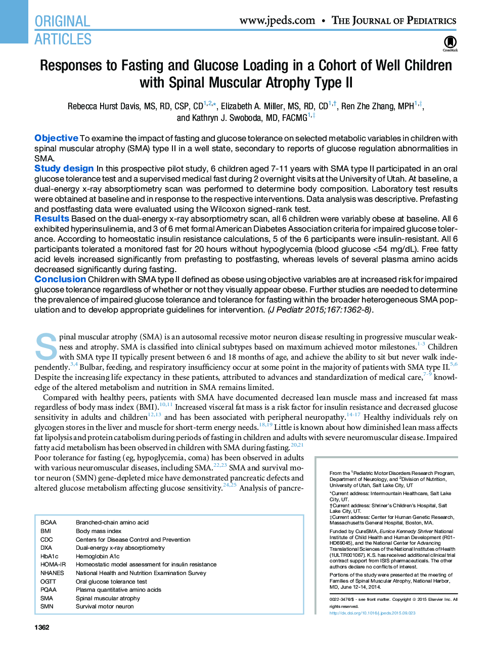 Responses to Fasting and Glucose Loading in a Cohort of Well Children with Spinal Muscular Atrophy Type II