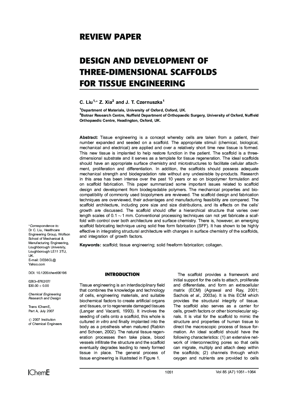 Design and Development of Three-Dimensional Scaffolds for Tissue Engineering