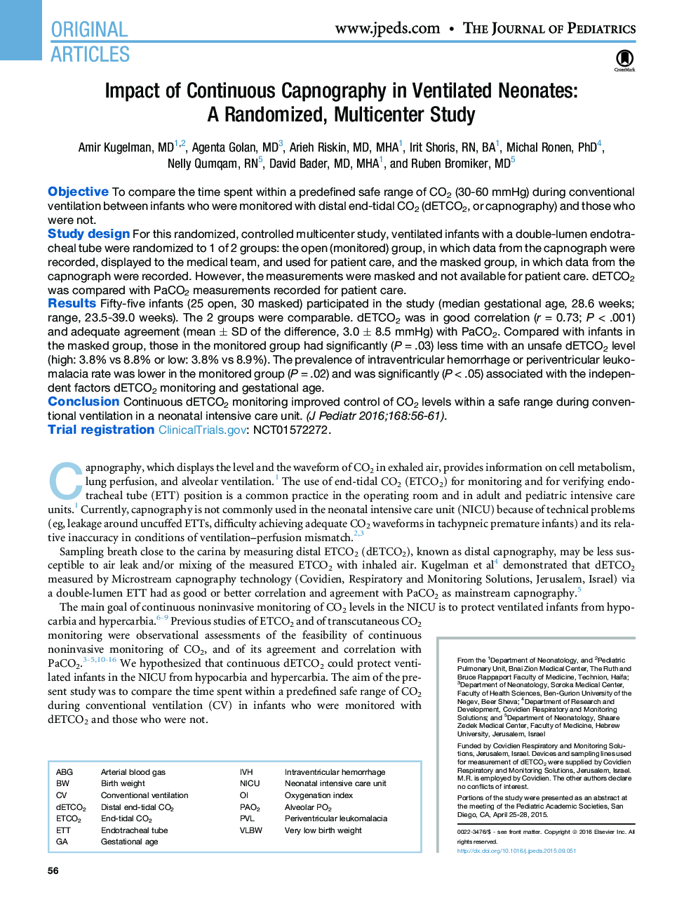 Impact of Continuous Capnography in Ventilated Neonates: A Randomized, Multicenter Study