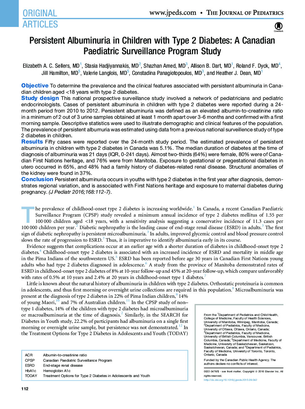 Persistent Albuminuria in Children with Type 2 Diabetes: A Canadian Paediatric Surveillance Program Study