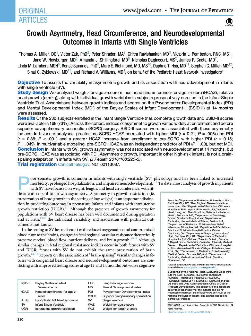 عکس صفحه اول مقاله: Growth Asymmetry, Head Circumference, and Neurodevelopmental Outcomes in Infants with Single Ventricles Growth Asymmetry, Head Circumference, and Neurodevelopmental Outcomes in Infants with Single Ventricles