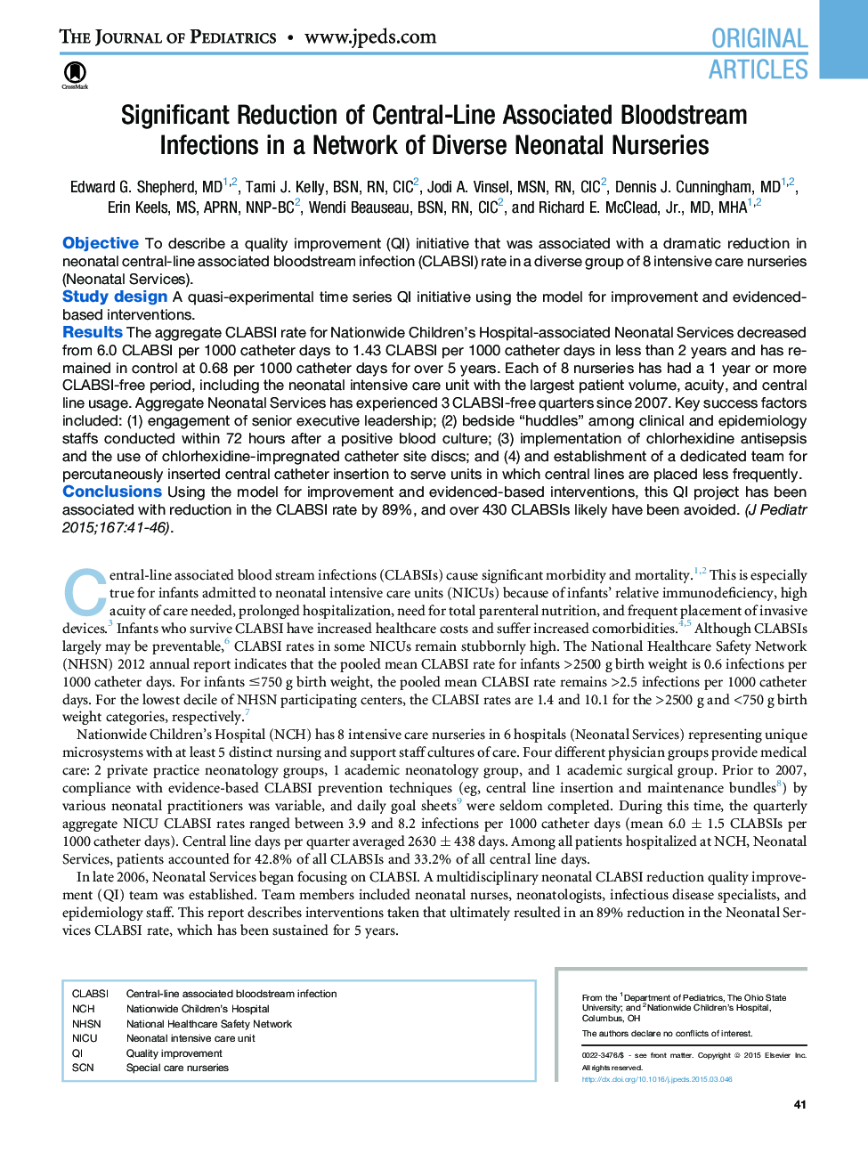 Significant Reduction of Central-Line Associated Bloodstream Infections in a Network of Diverse Neonatal Nurseries