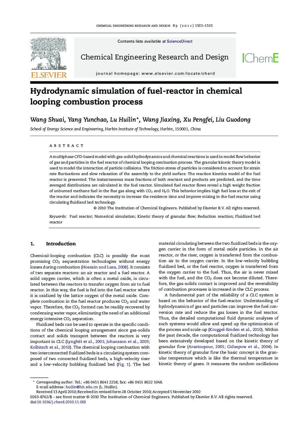 Hydrodynamic simulation of fuel-reactor in chemical looping combustion process