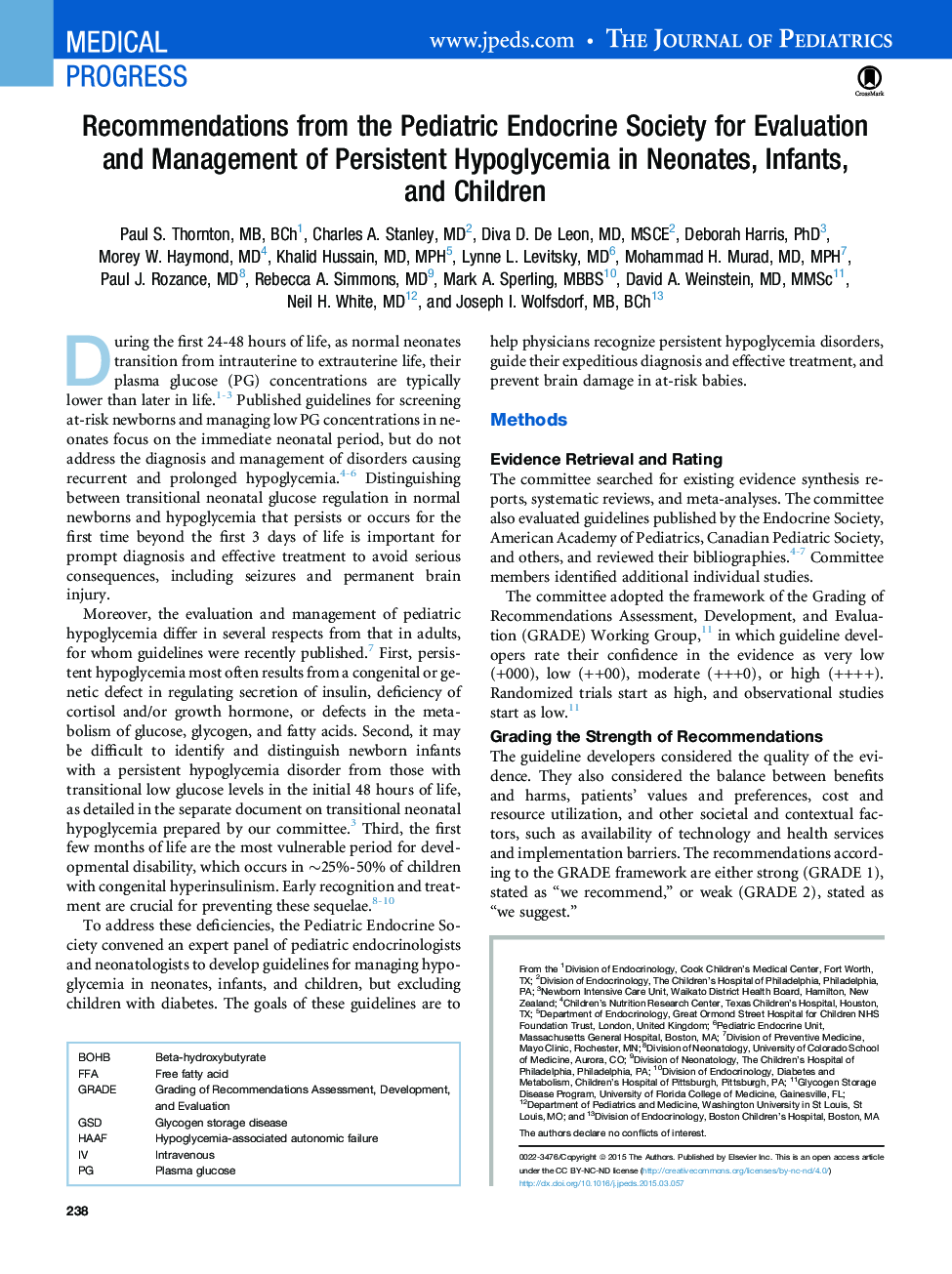 Recommendations from the Pediatric Endocrine Society for Evaluation andÂ Management of Persistent Hypoglycemia in Neonates, Infants, andÂ Children