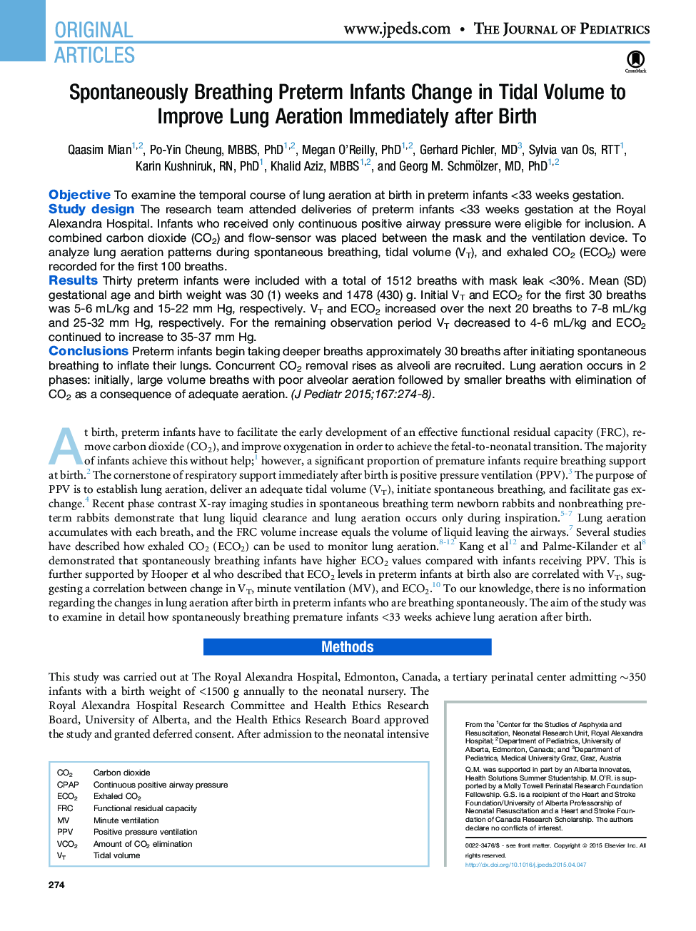 Spontaneously Breathing Preterm Infants Change in Tidal Volume to Improve Lung Aeration Immediately after Birth