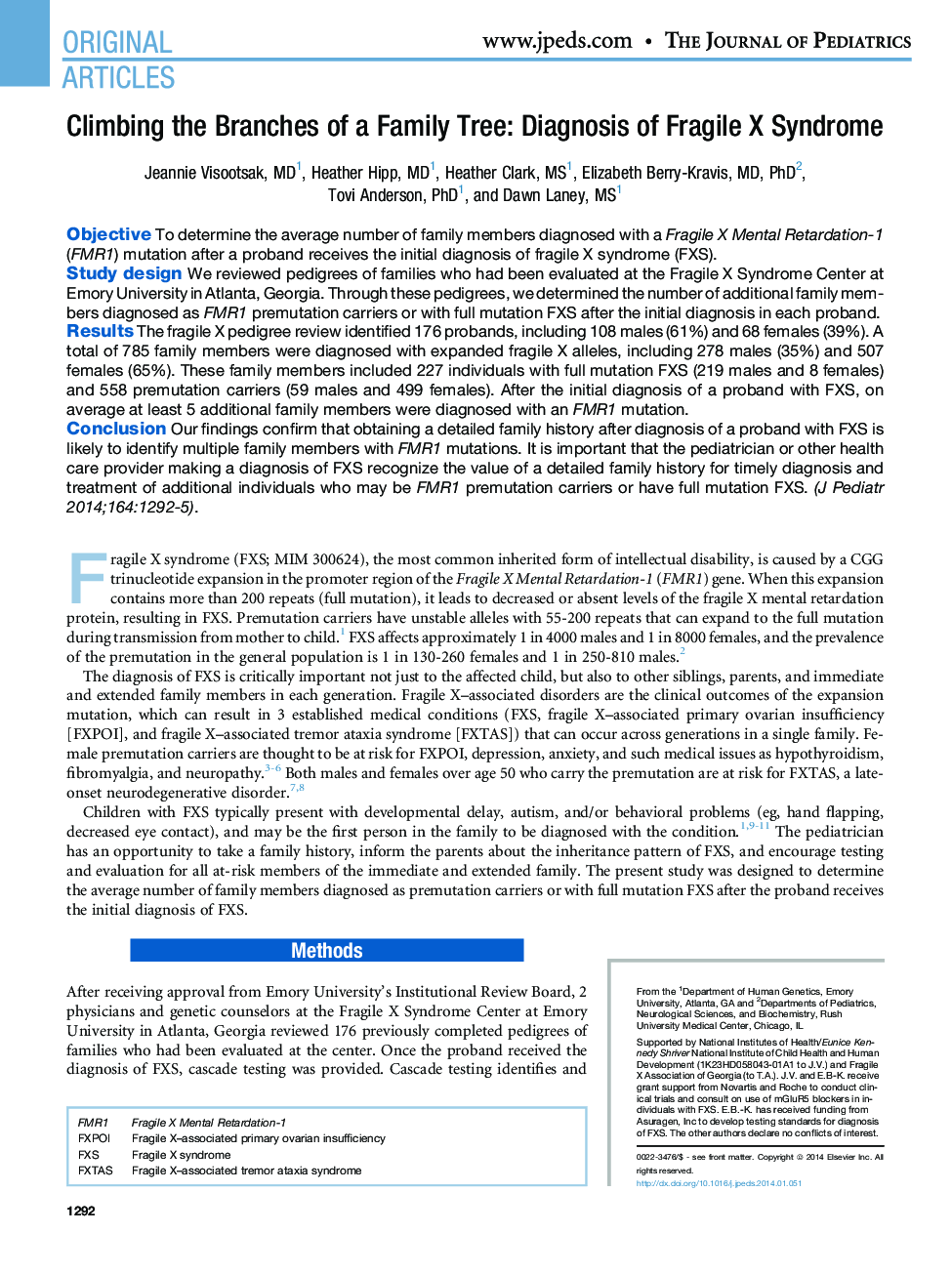 Climbing the Branches of a Family Tree: Diagnosis of Fragile X Syndrome