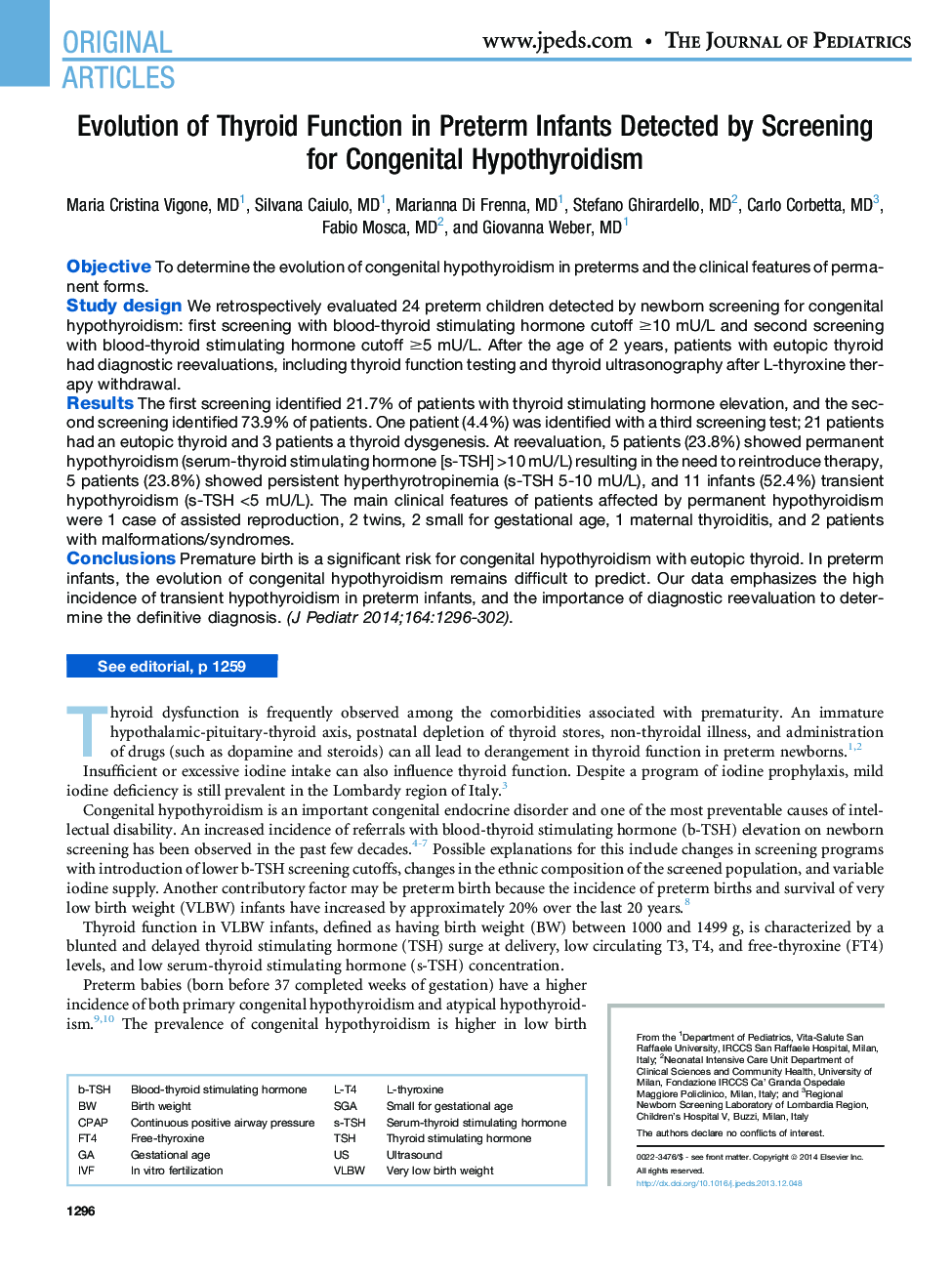 Evolution of Thyroid Function in Preterm Infants Detected by Screening for Congenital Hypothyroidism