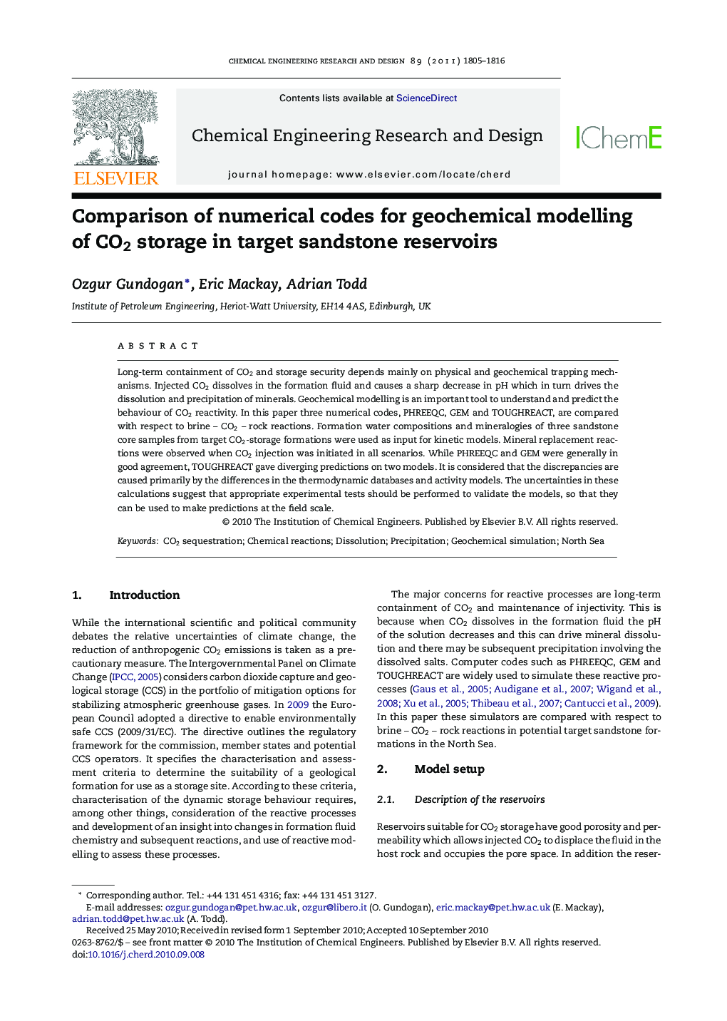 Comparison of numerical codes for geochemical modelling of CO2 storage in target sandstone reservoirs