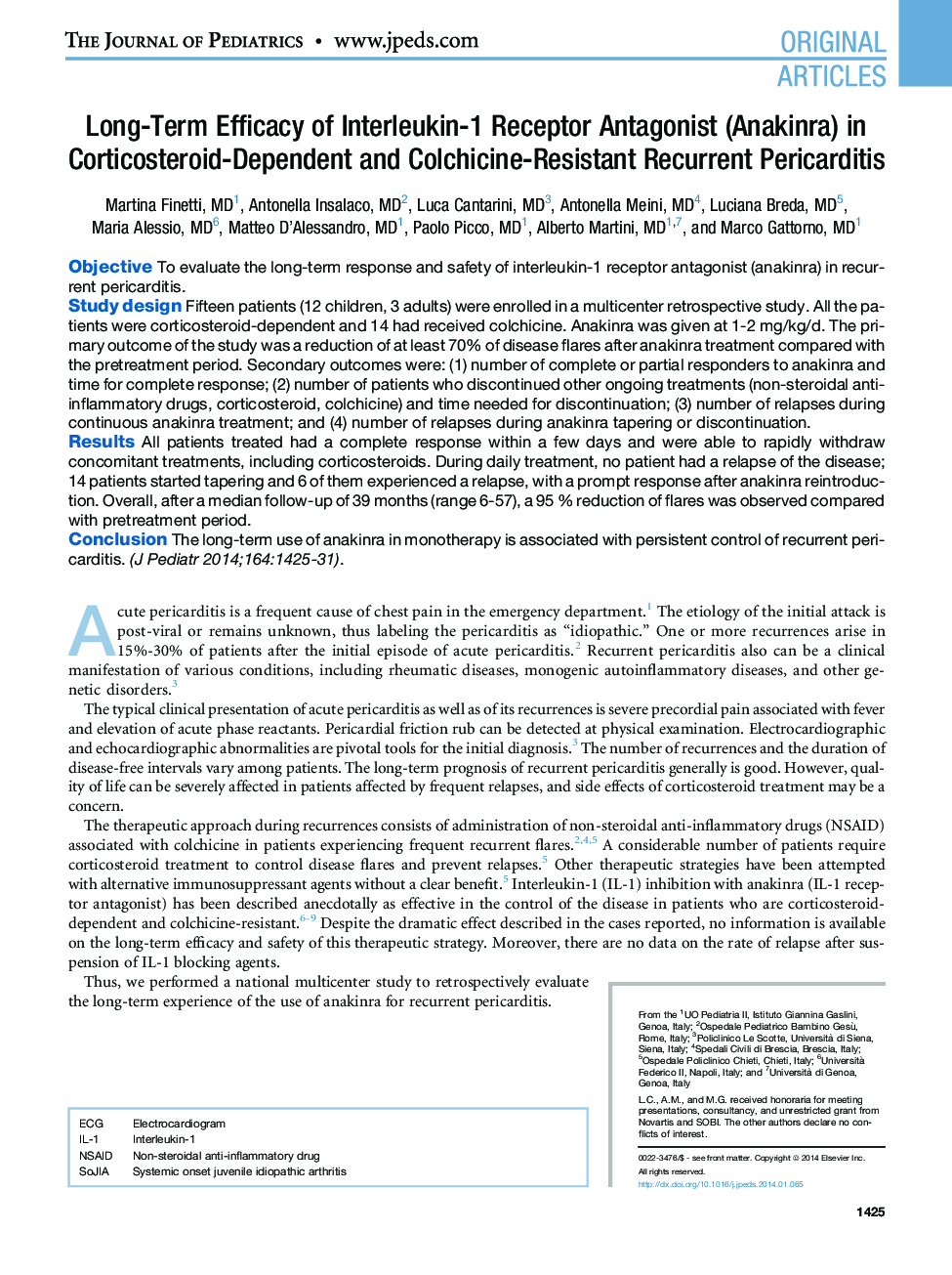 Long-Term Efficacy of Interleukin-1 Receptor Antagonist (Anakinra) in Corticosteroid-Dependent and Colchicine-Resistant Recurrent Pericarditis