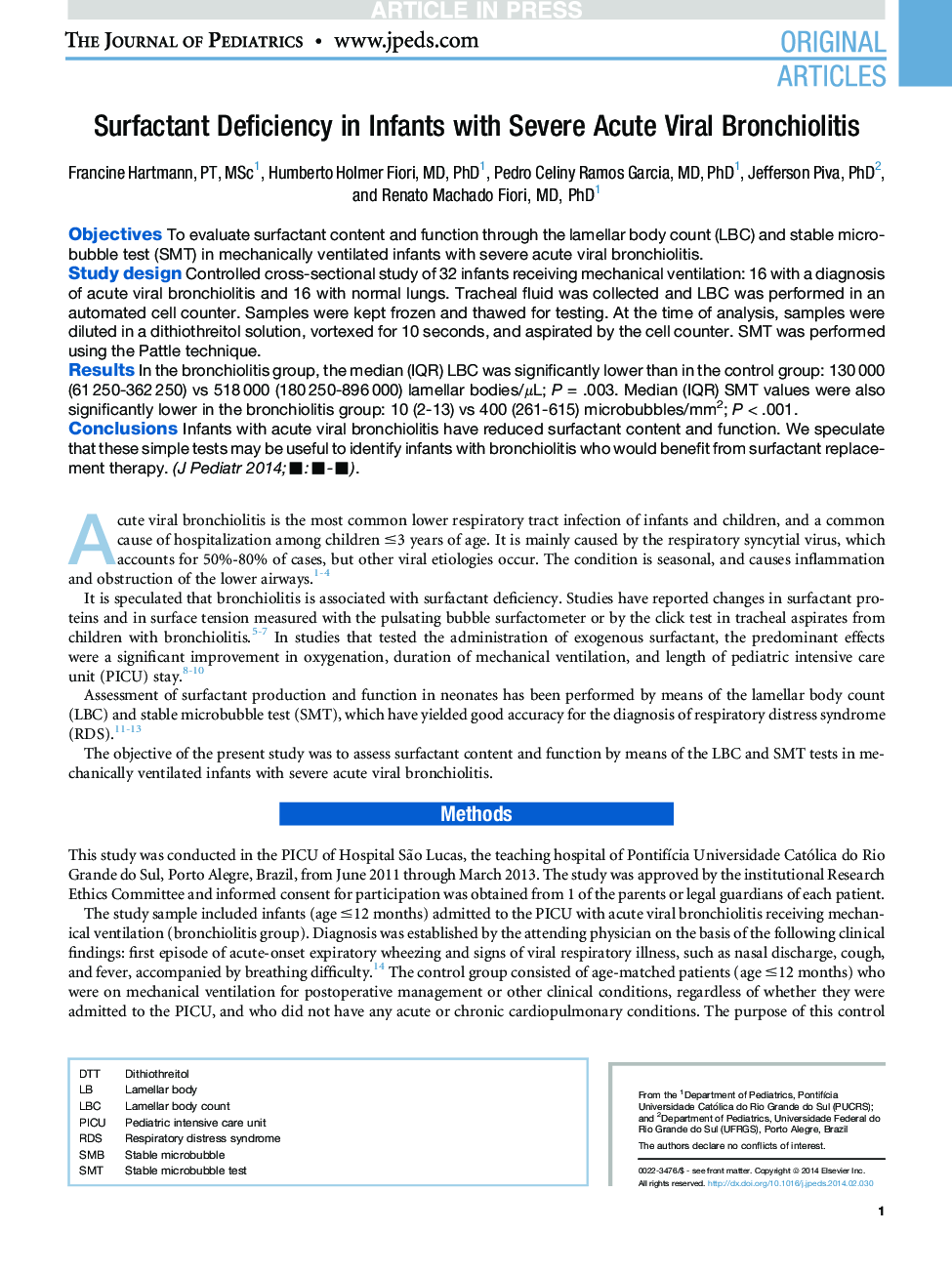 Surfactant Deficiency in Infants with Severe Acute Viral Bronchiolitis