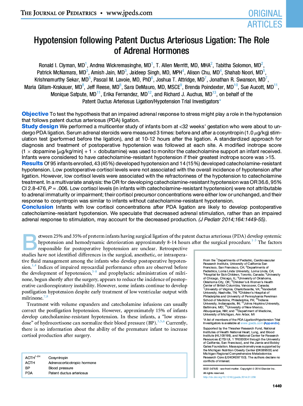 Hypotension following Patent Ductus Arteriosus Ligation: The Role of Adrenal Hormones