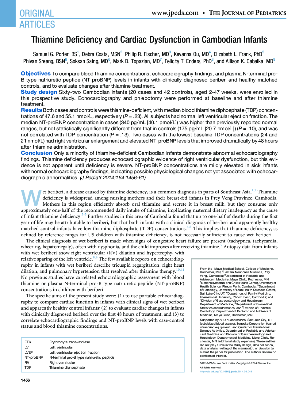 Thiamine Deficiency and Cardiac Dysfunction in Cambodian Infants