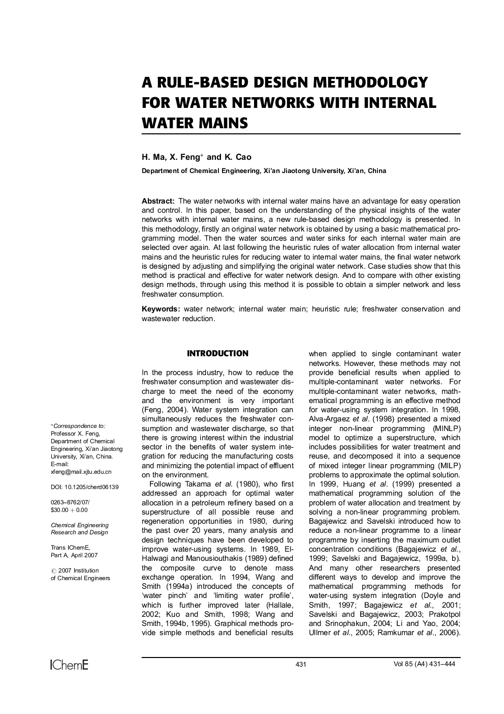 A Rule-Based Design Methodology for Water Networks with Internal Water Mains