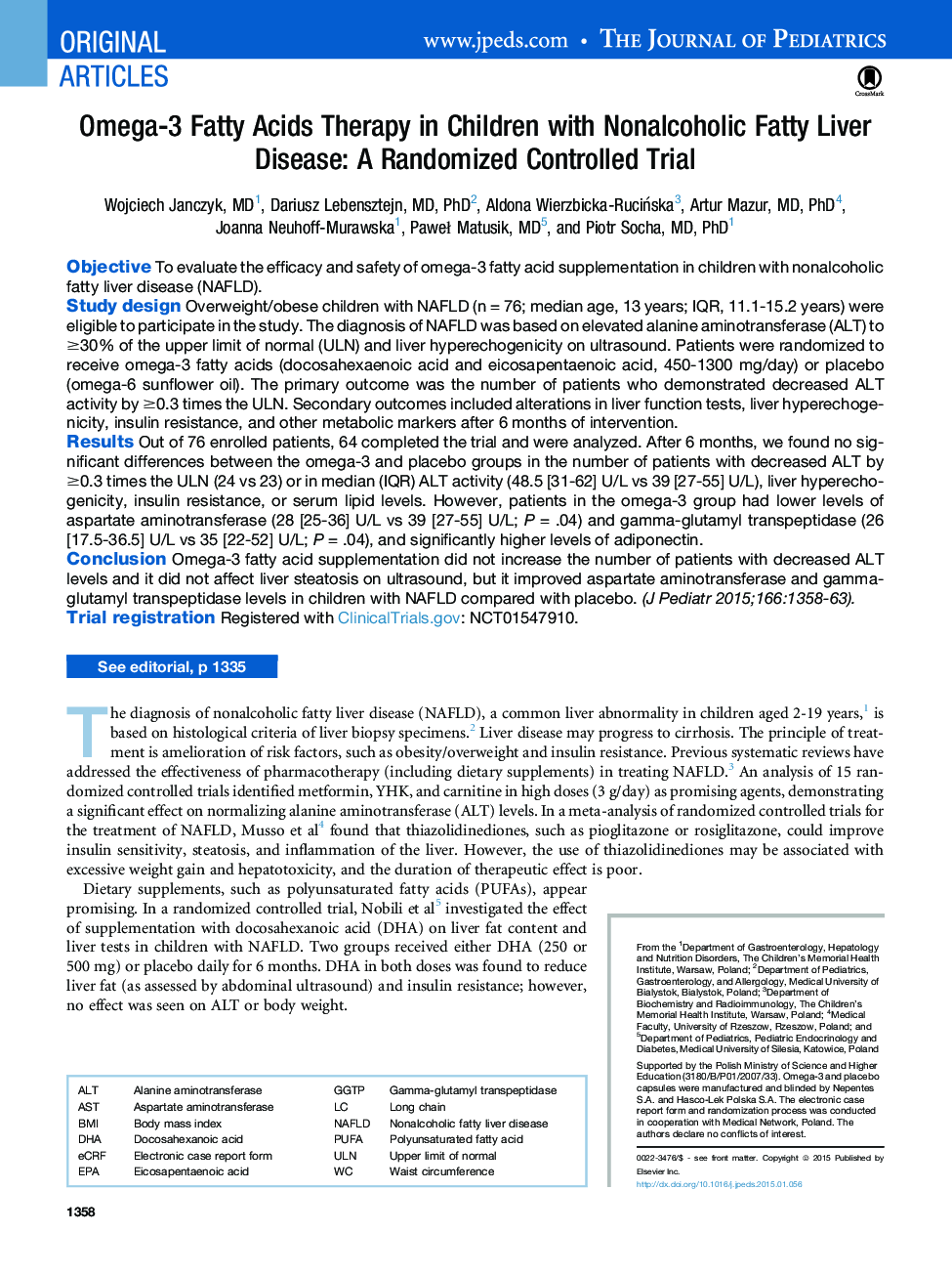 Omega-3 Fatty Acids Therapy in Children with Nonalcoholic Fatty Liver Disease: A Randomized Controlled Trial