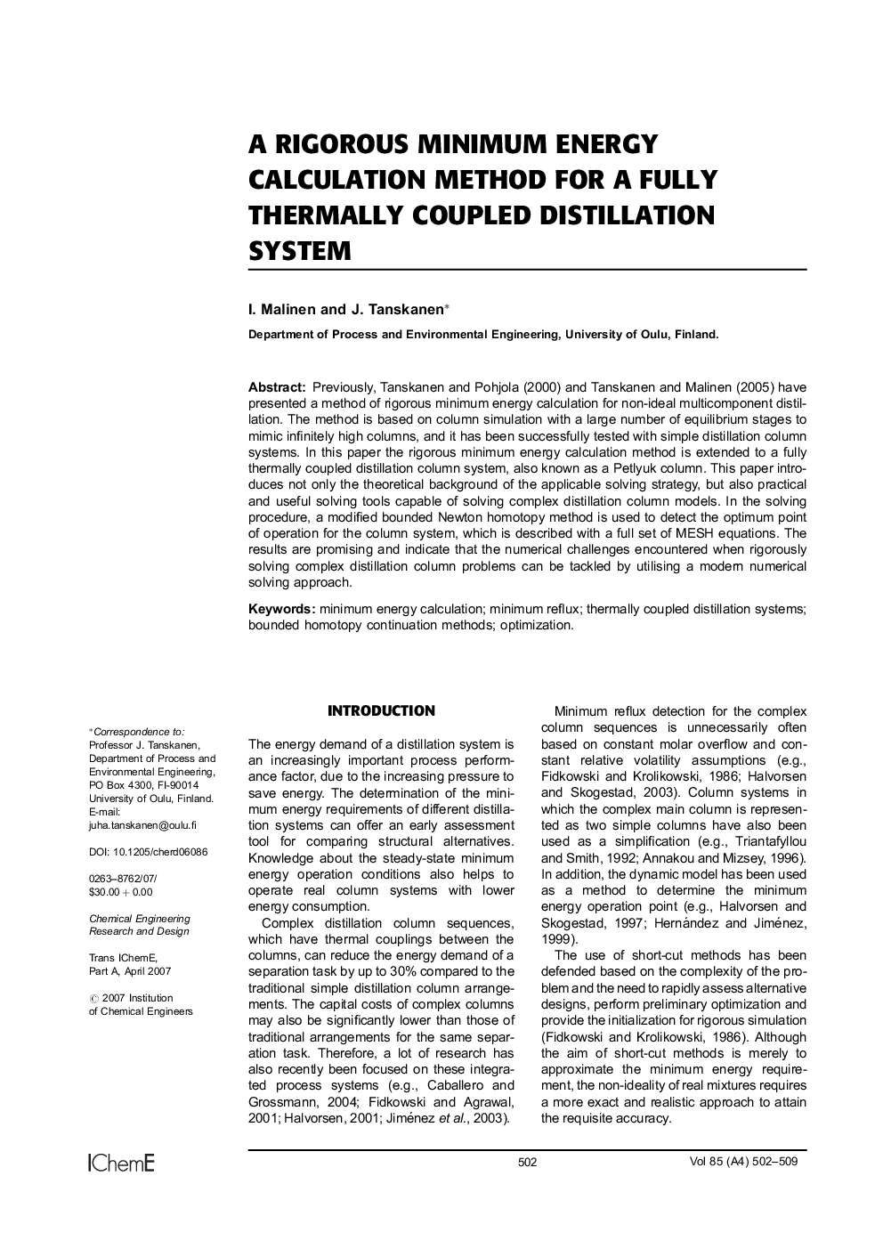 A Rigorous Minimum Energy Calculation Method for a Fully Thermally Coupled Distillation System