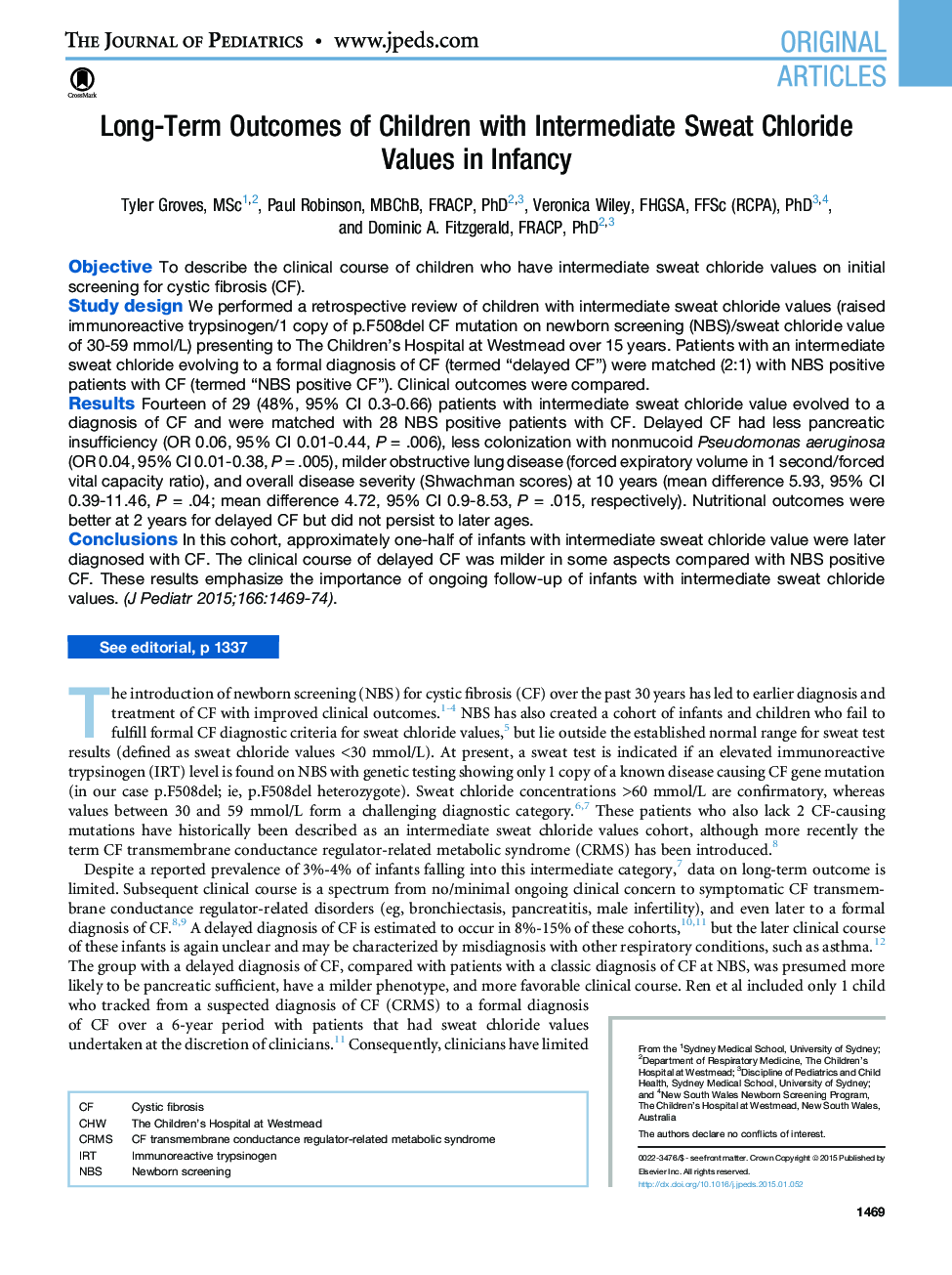 Long-Term Outcomes of Children with Intermediate Sweat Chloride Values in Infancy