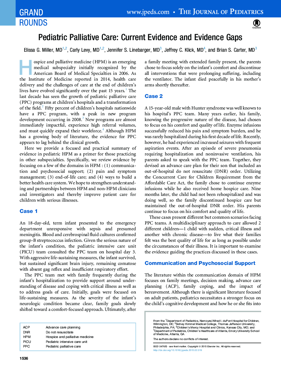 Pediatric Palliative Care: Current Evidence and Evidence Gaps