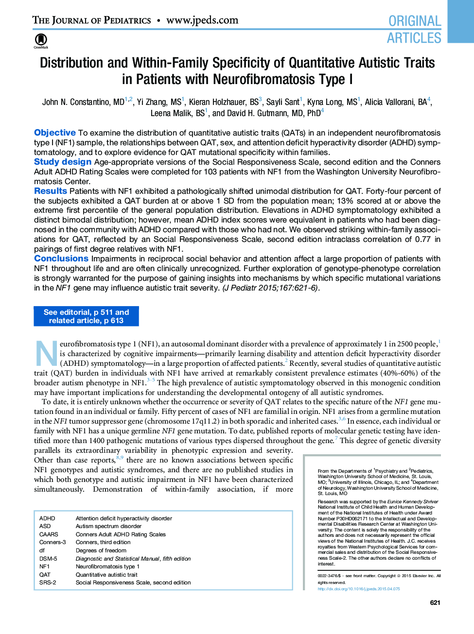 Distribution and Within-Family Specificity of Quantitative Autistic Traits inÂ Patients with Neurofibromatosis Type I