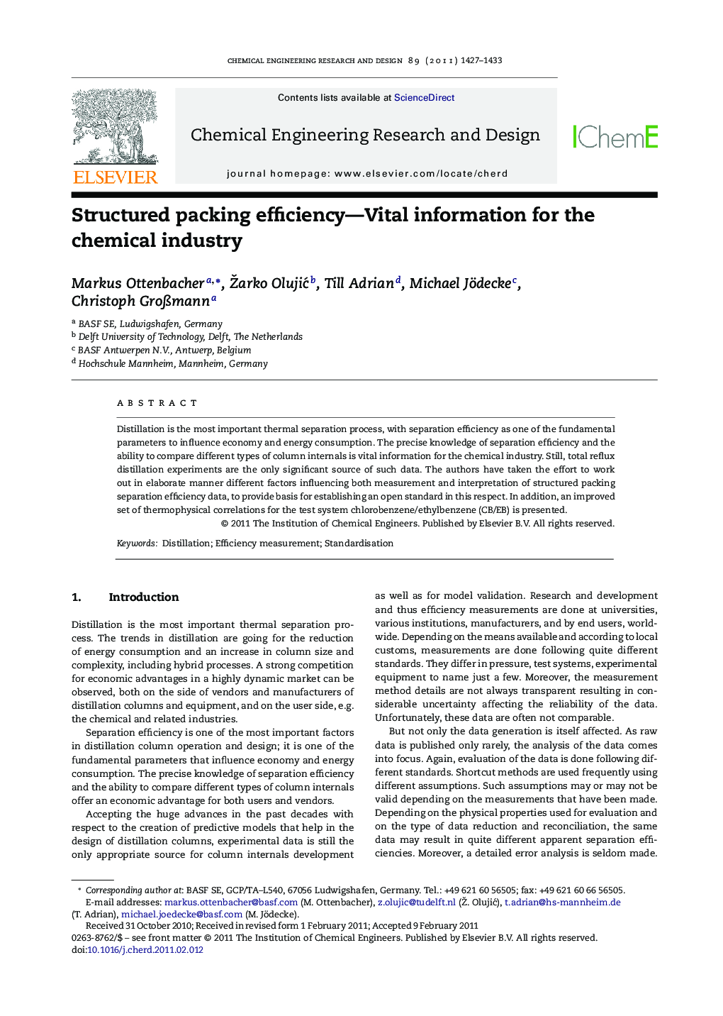 Structured packing efficiency-Vital information for the chemical industry