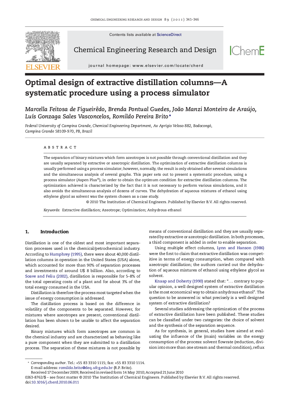 Optimal design of extractive distillation columns—A systematic procedure using a process simulator