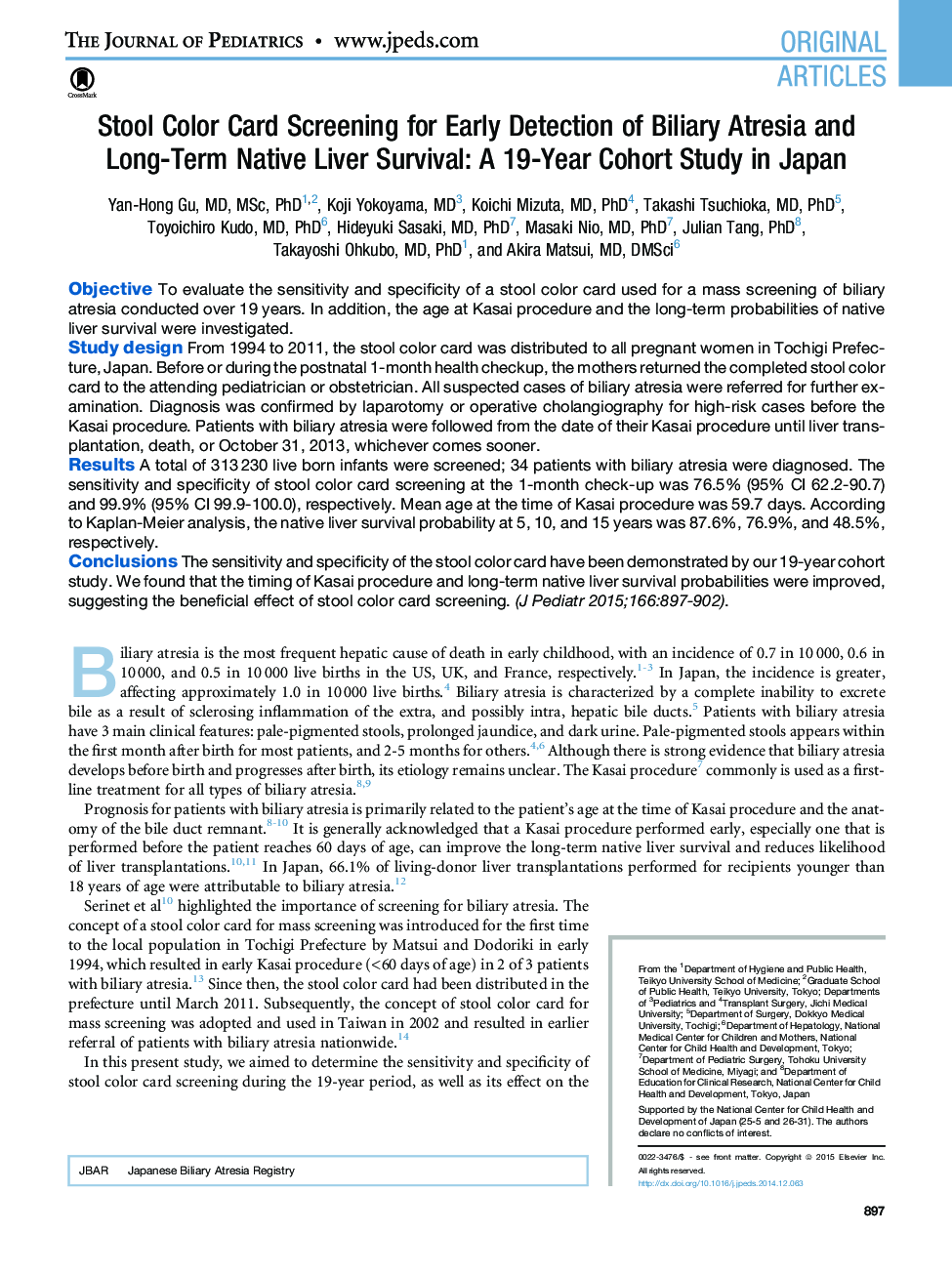 Stool Color Card Screening for Early Detection of Biliary Atresia and Long-Term Native Liver Survival: A 19-Year Cohort Study in Japan