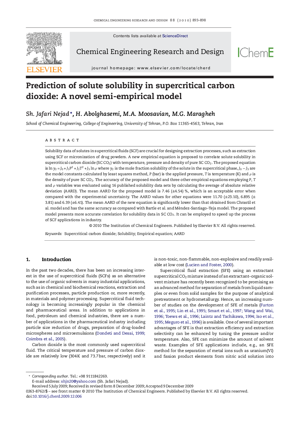 Prediction of solute solubility in supercritical carbon dioxide: A novel semi-empirical model