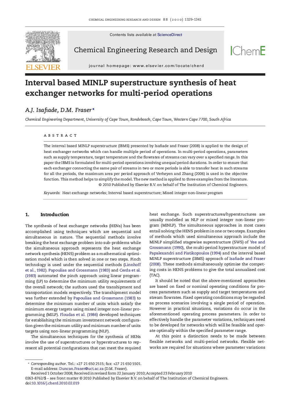 Interval based MINLP superstructure synthesis of heat exchanger networks for multi-period operations