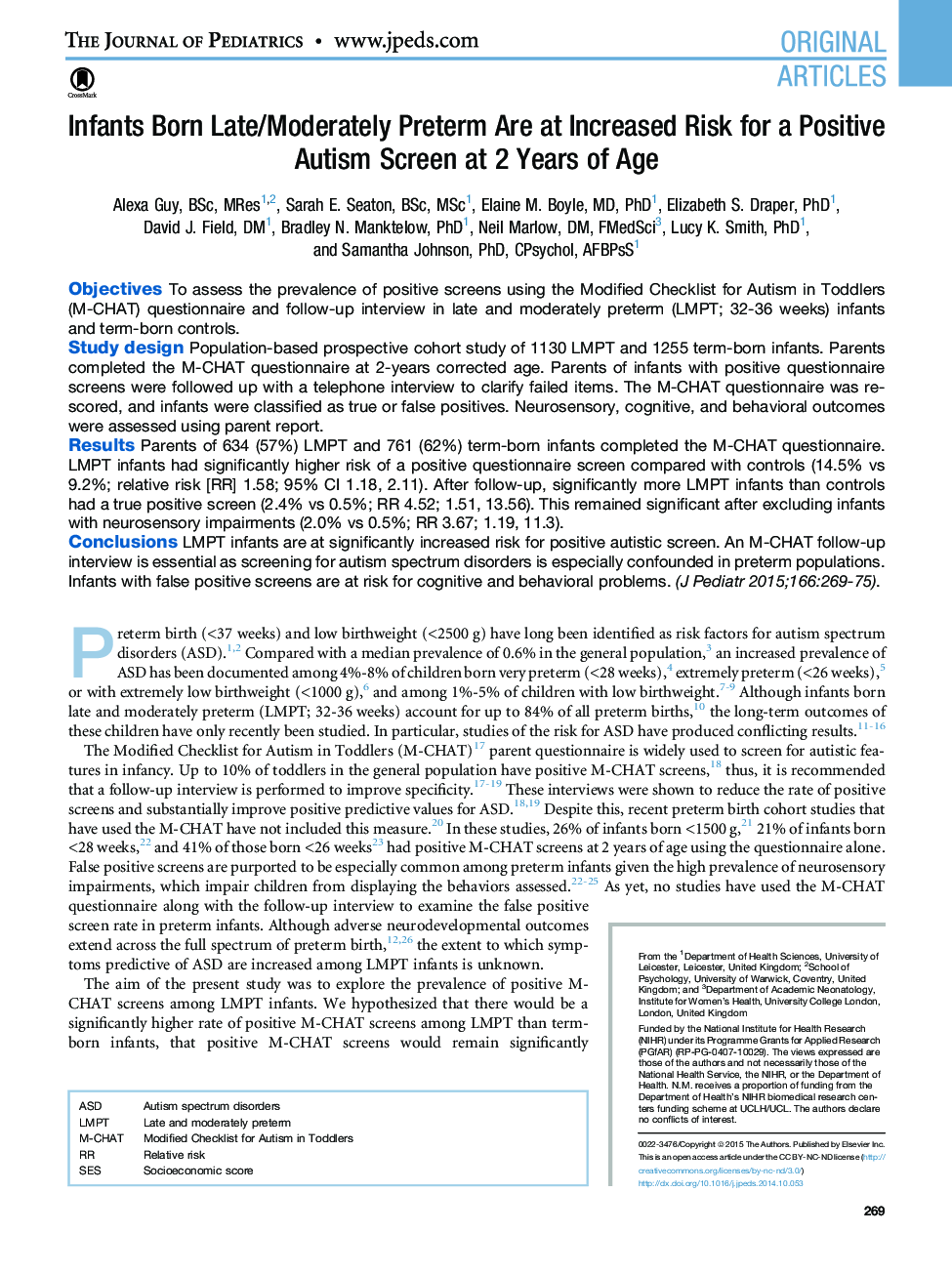 Infants Born Late/Moderately Preterm Are at Increased Risk for a Positive Autism Screen at 2Â Years of Age