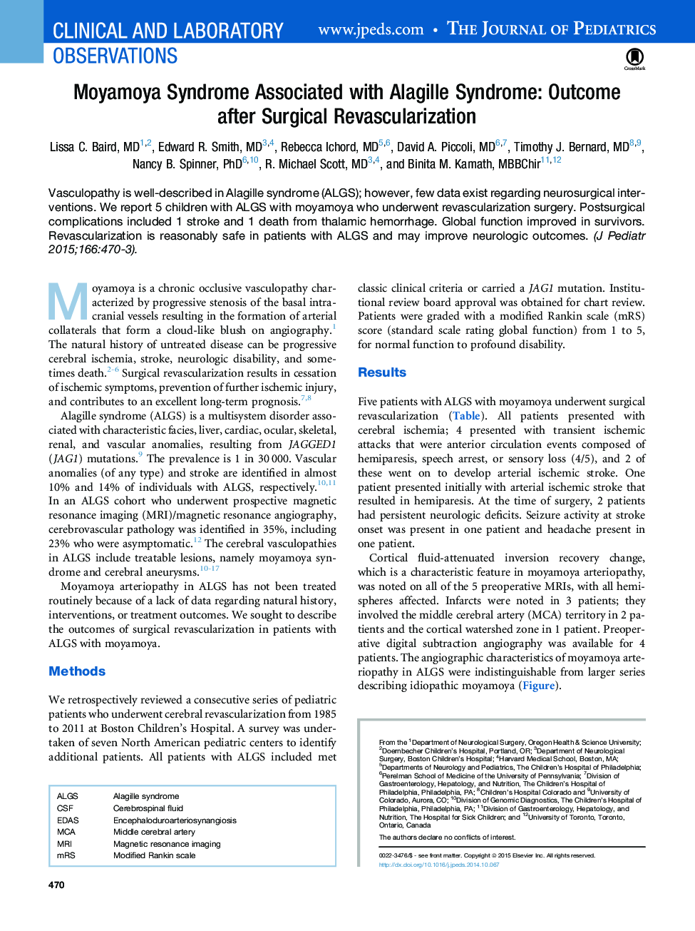 Moyamoya Syndrome Associated with Alagille Syndrome: Outcome after Surgical Revascularization