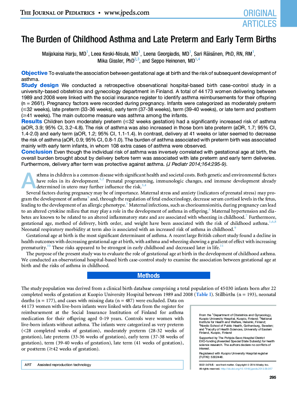 The Burden of Childhood Asthma and Late Preterm and Early Term Births