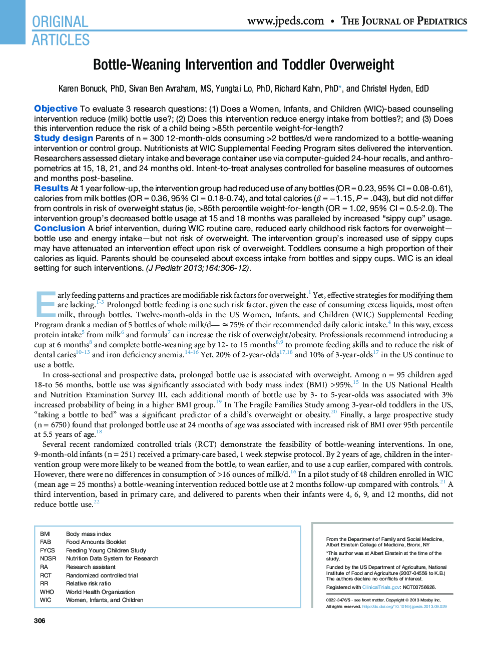 Bottle-Weaning Intervention and Toddler Overweight