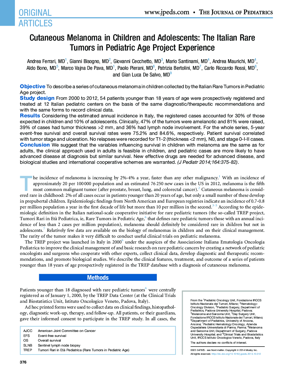 Cutaneous Melanoma in Children and Adolescents: The Italian Rare Tumors in Pediatric Age Project Experience