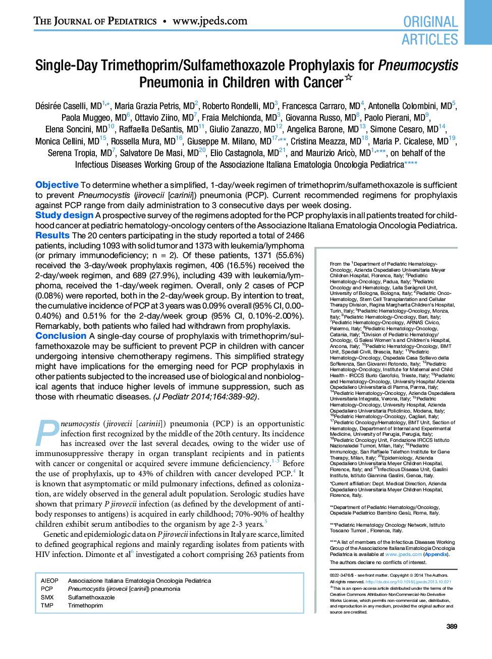 Single-Day Trimethoprim/Sulfamethoxazole Prophylaxis for Pneumocystis Pneumonia in Children with Cancer