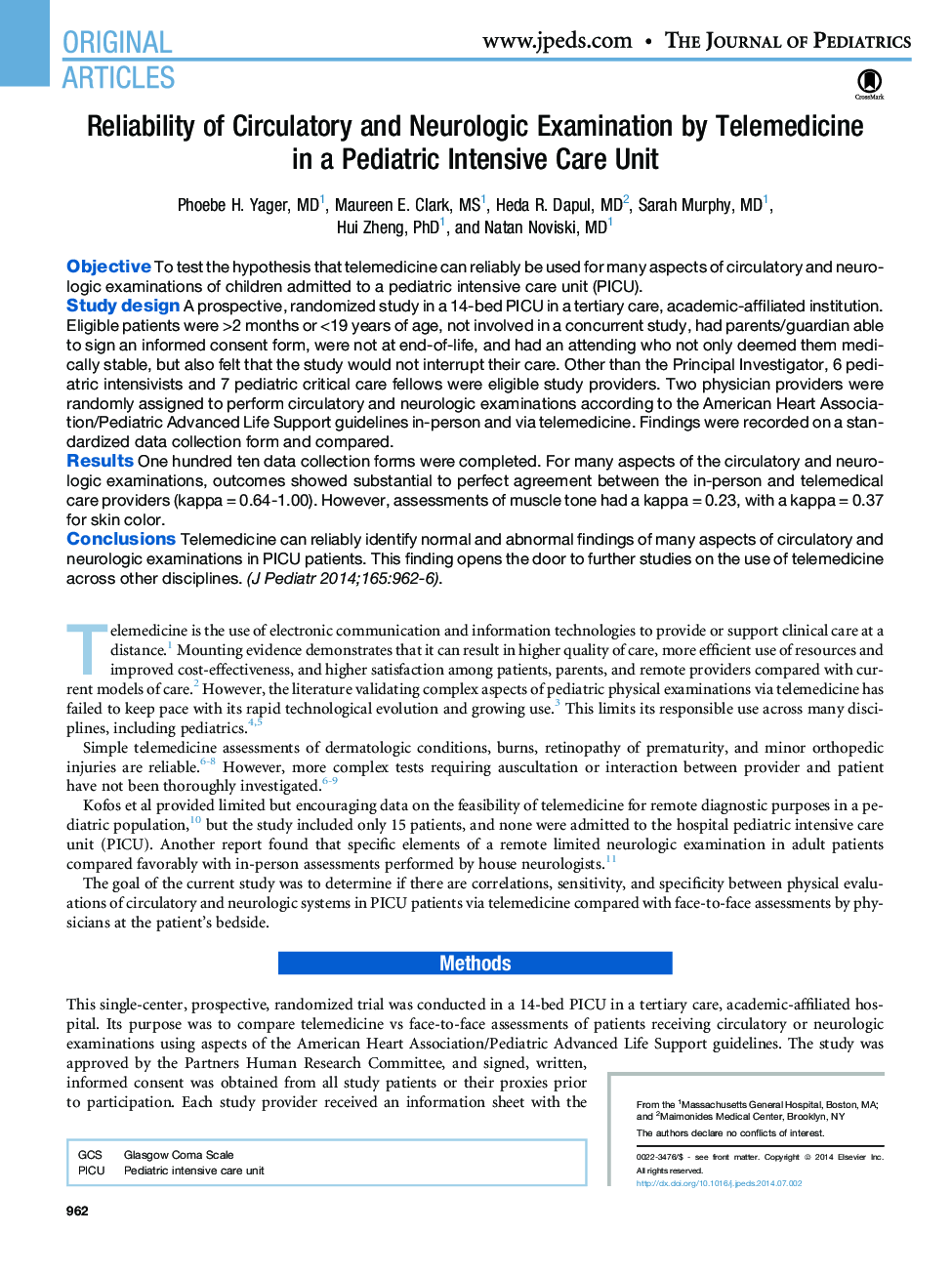 Reliability of Circulatory and Neurologic Examination by Telemedicine in a Pediatric Intensive Care Unit