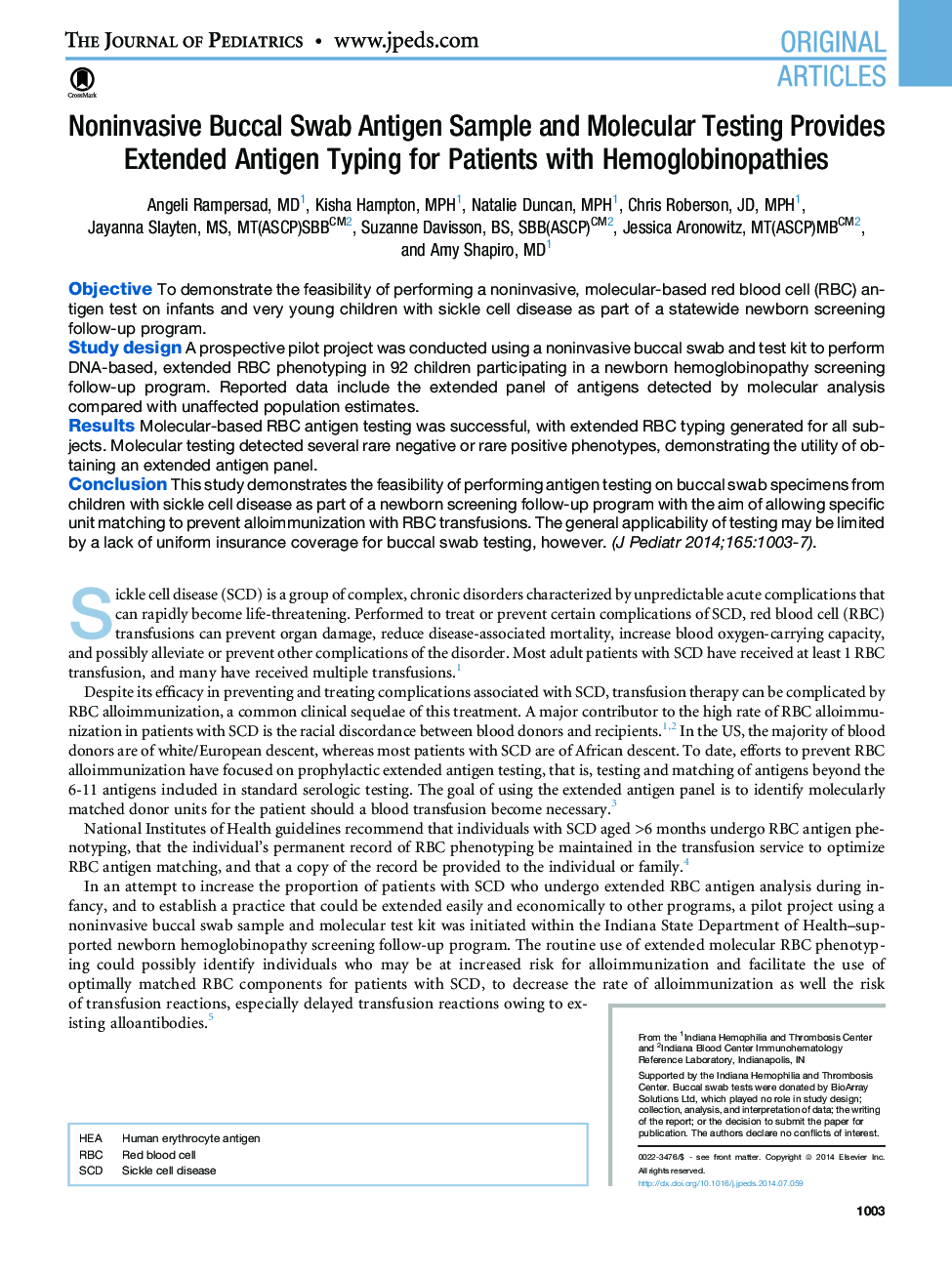 Noninvasive Buccal Swab Antigen Sample and Molecular Testing Provides Extended Antigen Typing for Patients with Hemoglobinopathies