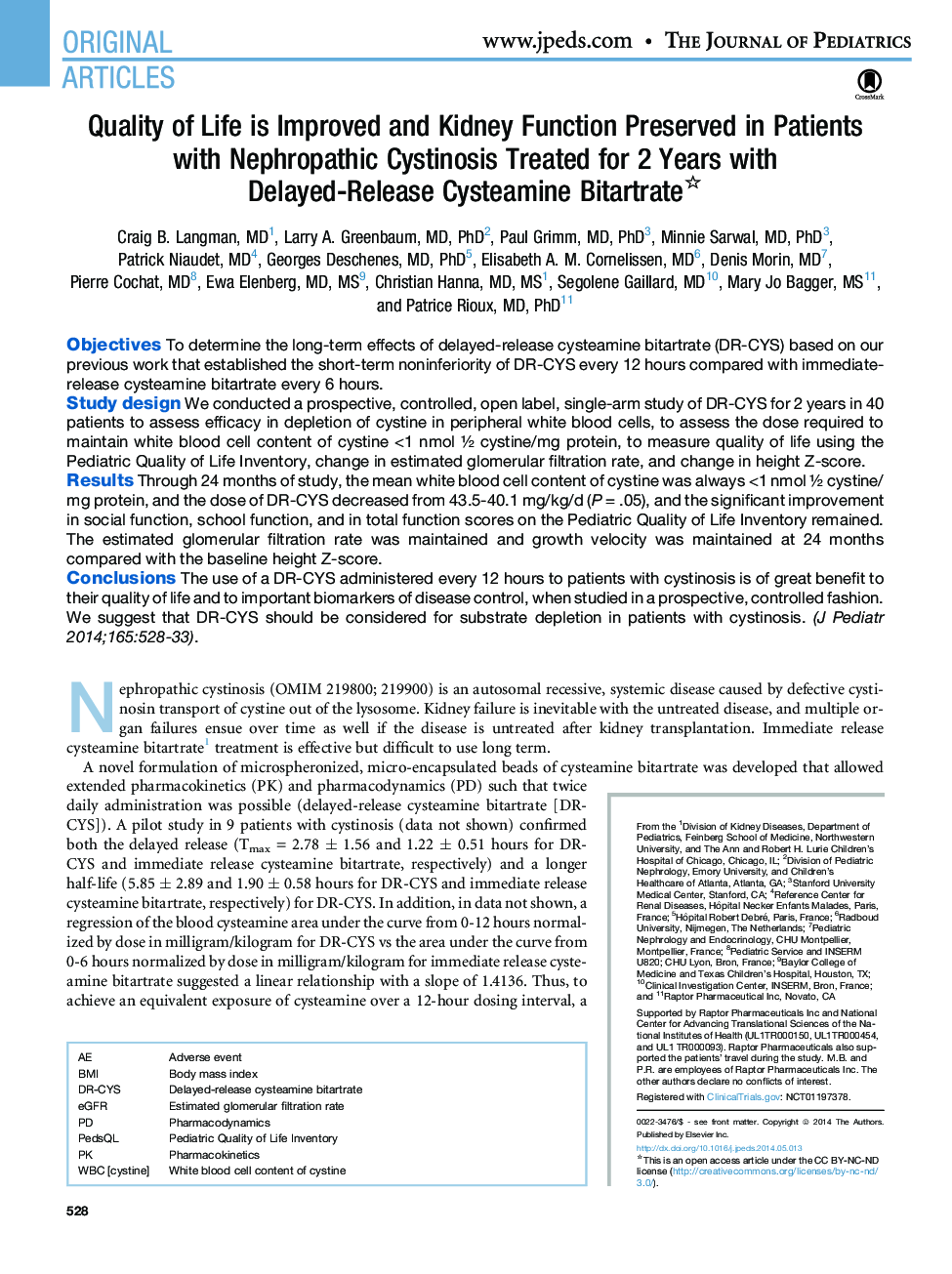 Quality of Life is Improved and Kidney Function Preserved in Patients with Nephropathic Cystinosis Treated for 2Â Years with Delayed-ReleaseÂ Cysteamine Bitartrate