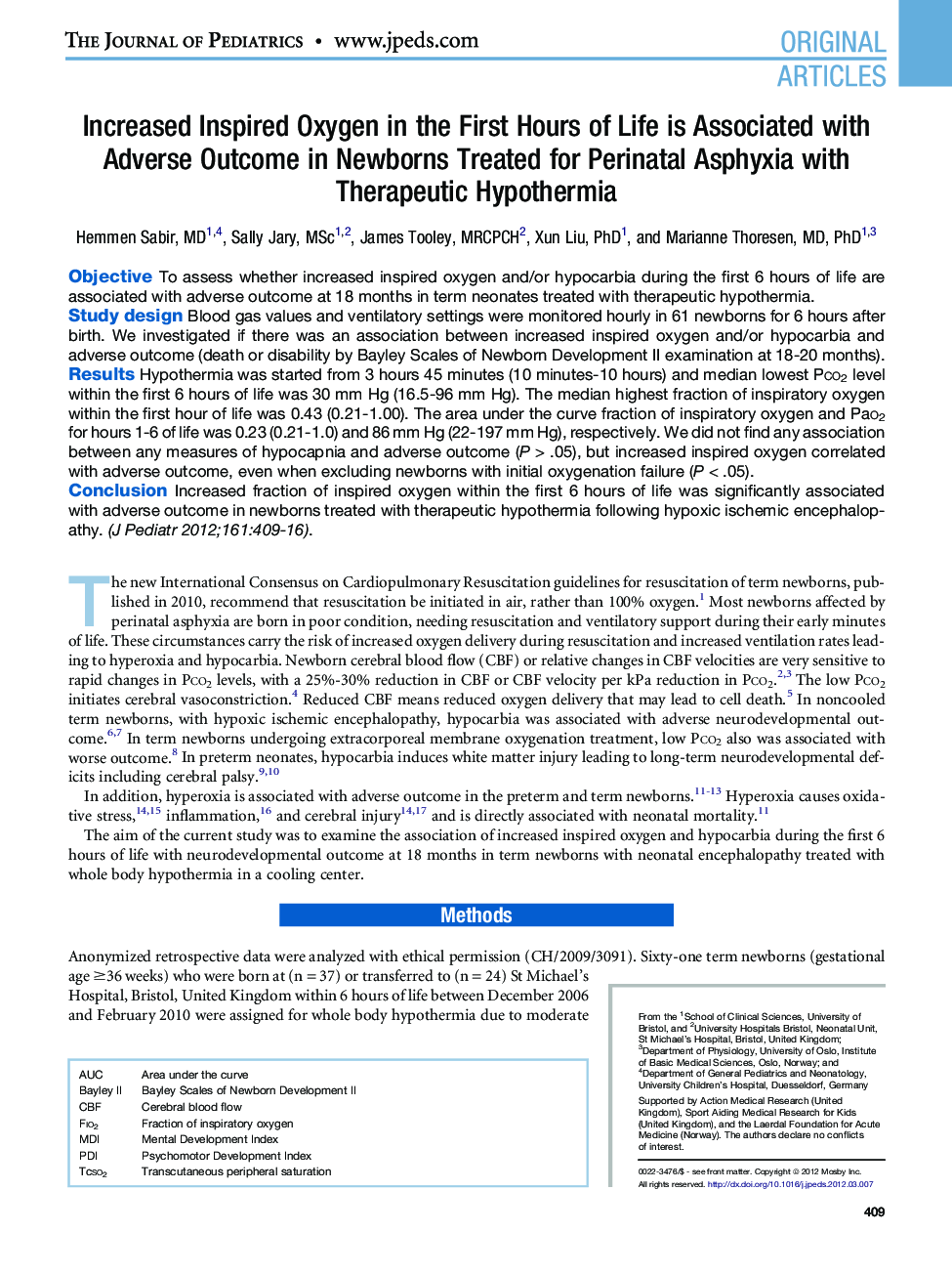 Increased Inspired Oxygen in the First Hours of Life is Associated with Adverse Outcome in Newborns Treated for Perinatal Asphyxia with Therapeutic Hypothermia