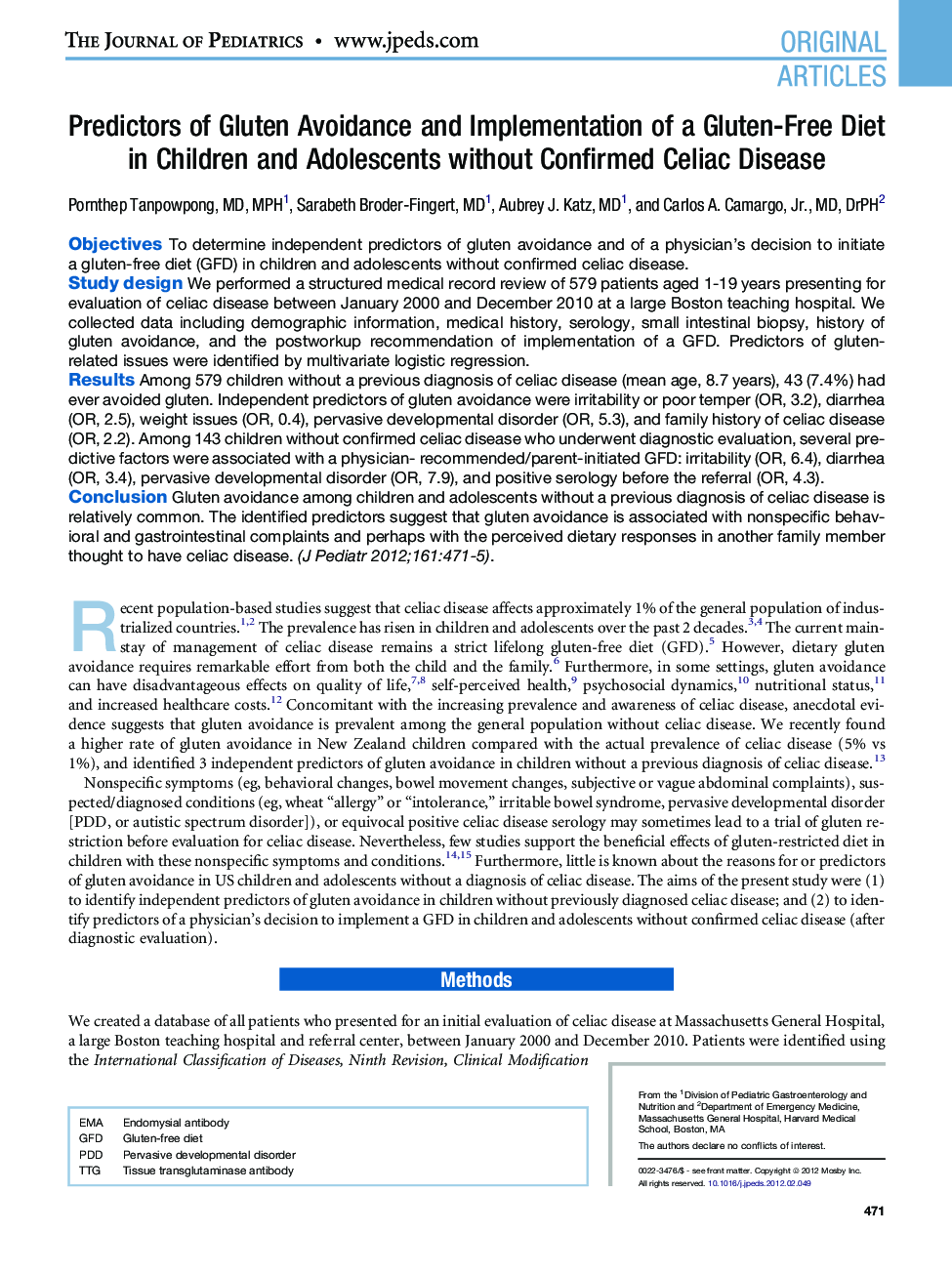 Predictors of Gluten Avoidance and Implementation of a Gluten-Free Diet in Children and Adolescents without Confirmed Celiac Disease