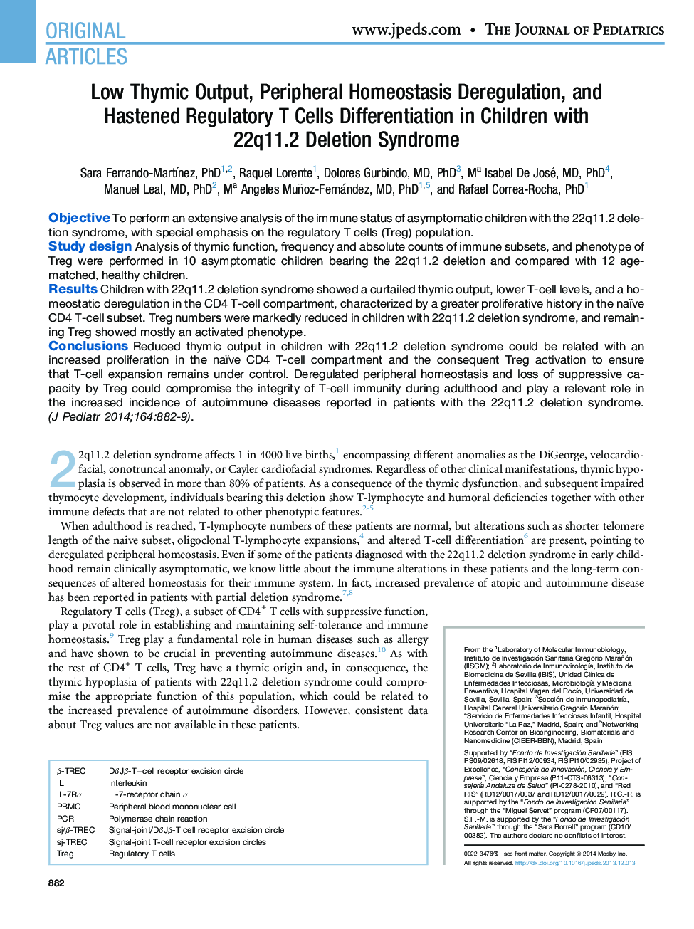 Low Thymic Output, Peripheral Homeostasis Deregulation, and Hastened Regulatory TÂ Cells Differentiation in Children with 22q11.2 Deletion Syndrome