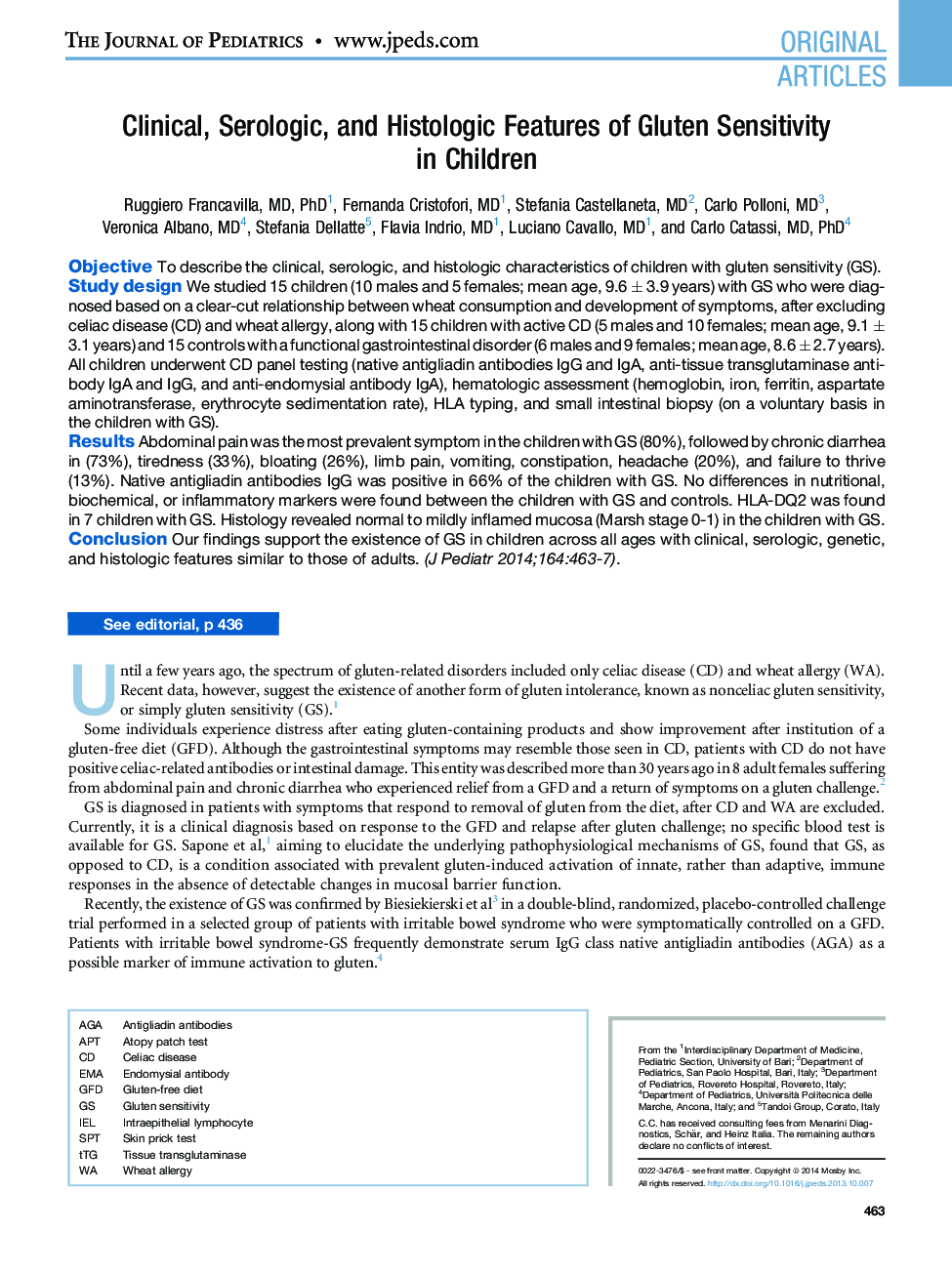 Clinical, Serologic, and Histologic Features of Gluten Sensitivity in Children