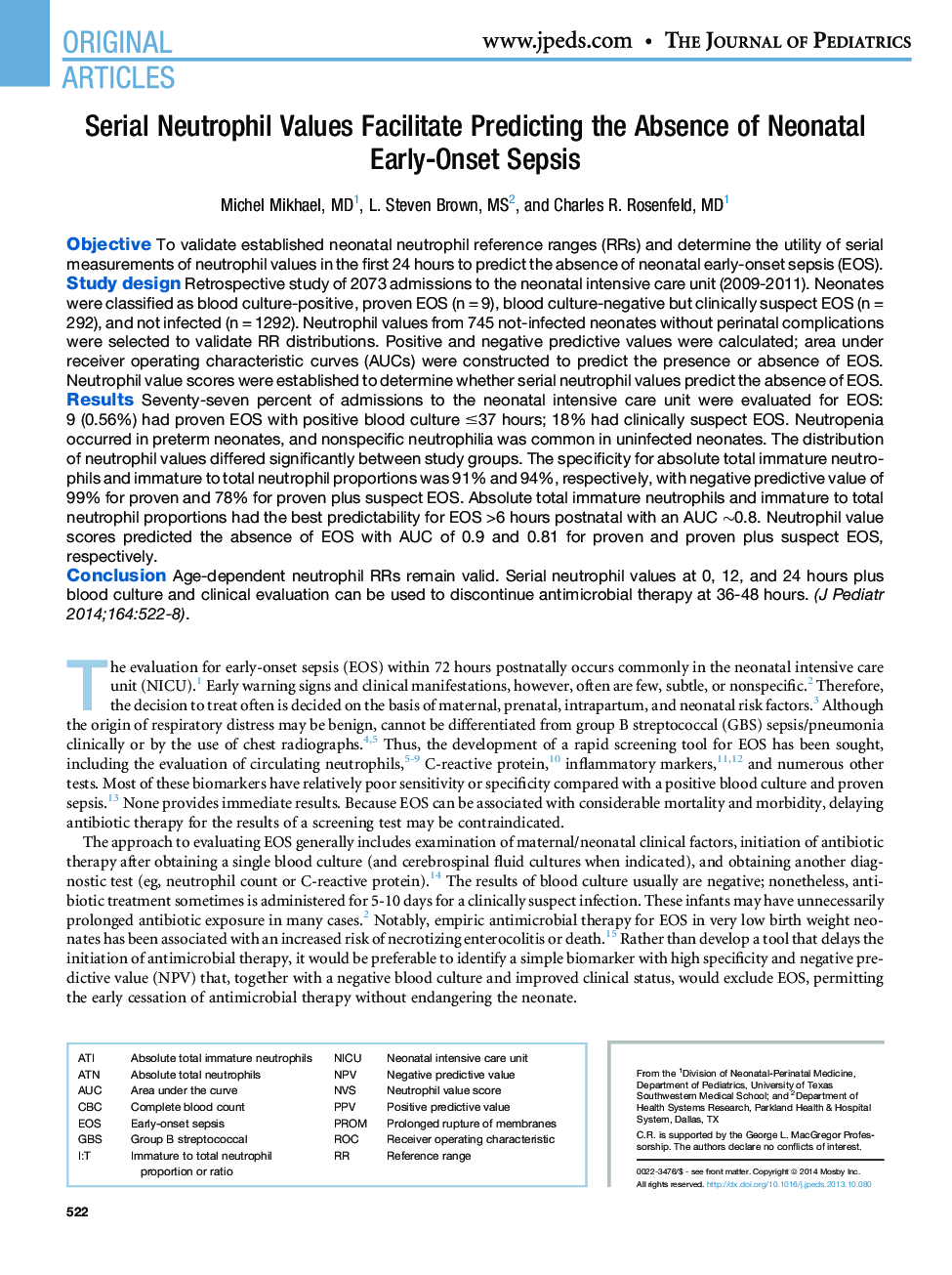 Serial Neutrophil Values Facilitate Predicting the Absence of Neonatal Early-Onset Sepsis