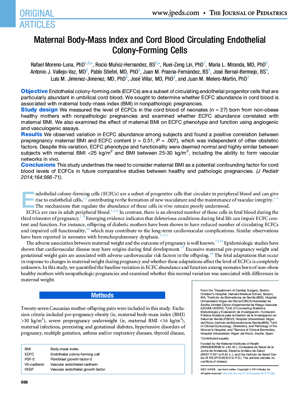 Maternal Body-Mass Index and Cord Blood Circulating Endothelial Colony-Forming Cells