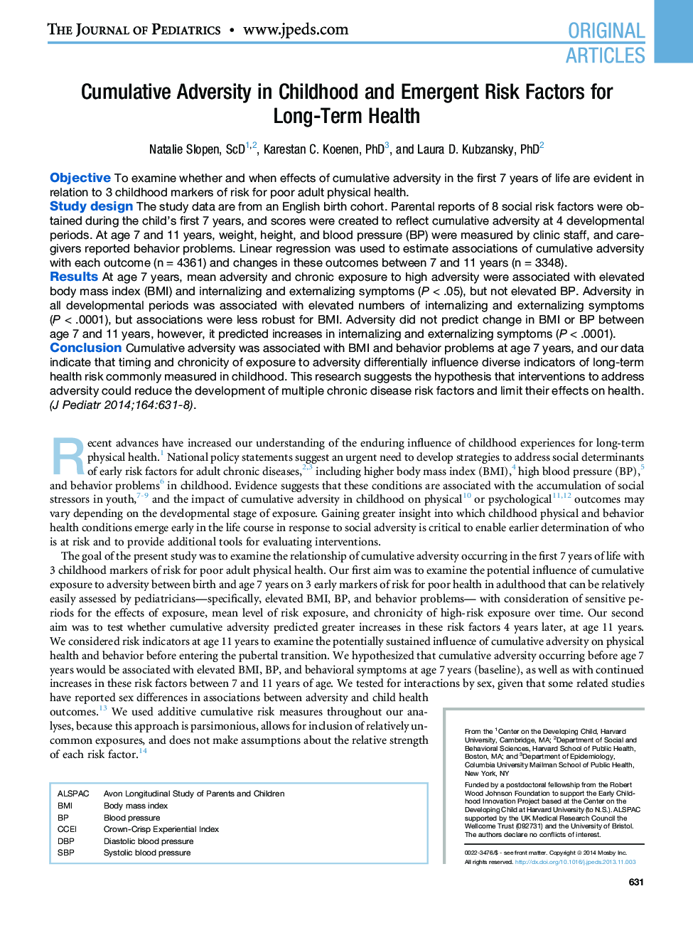 Cumulative Adversity in Childhood and Emergent Risk Factors for Long-Term Health