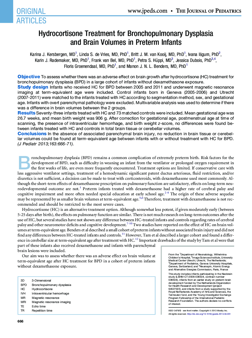 Hydrocortisone Treatment for Bronchopulmonary Dysplasia and Brain Volumes in Preterm Infants