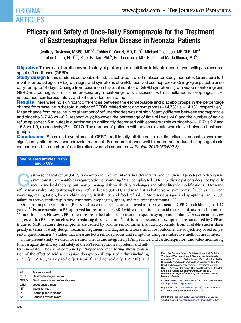 Efficacy and Safety of Once-Daily Esomeprazole for the Treatment of Gastroesophageal Reflux Disease in Neonatal Patients