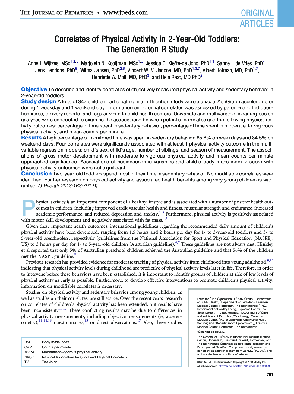 عکس صفحه اول مقاله: Correlates of Physical Activity in 2-Year-Old Toddlers: The Generation R Study Correlates of Physical Activity in 2-Year-Old Toddlers: The Generation R Study
