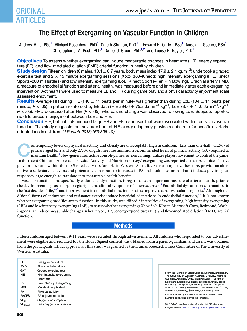 The Effect of Exergaming on Vascular Function in Children