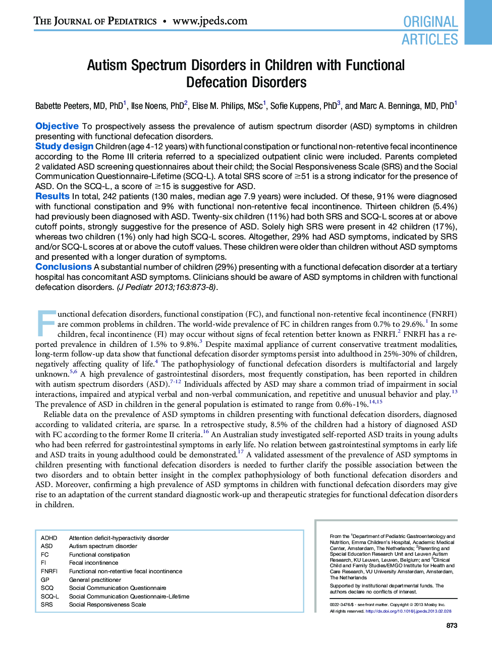 Autism Spectrum Disorders in Children with Functional Defecation Disorders