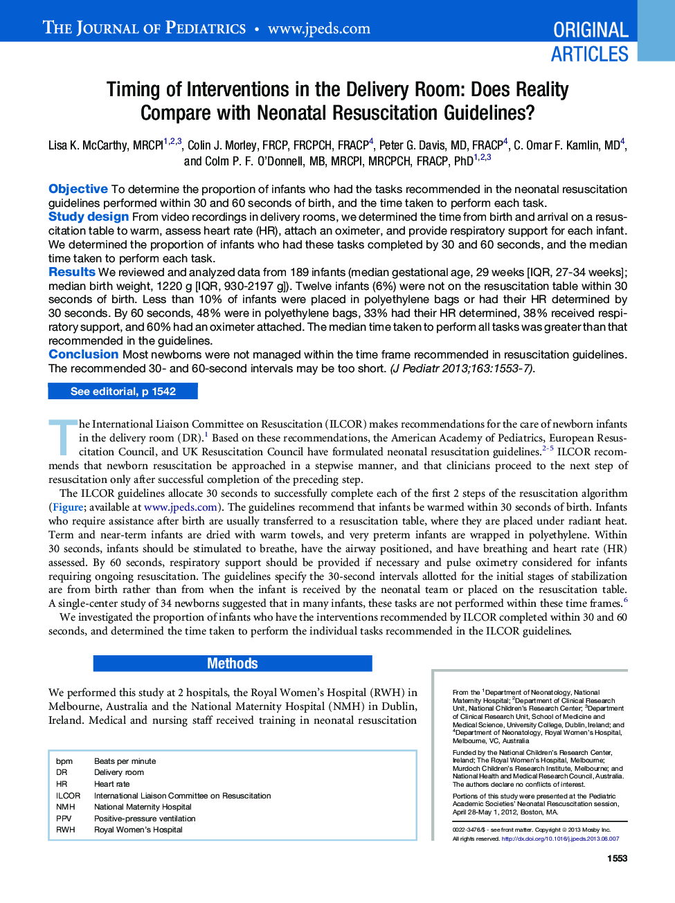 Timing of Interventions in the Delivery Room: Does Reality Compare with Neonatal Resuscitation Guidelines?